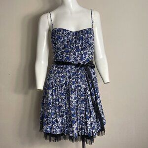 Vintage Mini Dress 9/10 Coquette Floral Ribbon Ruffle Sweetheart Blue Cottage